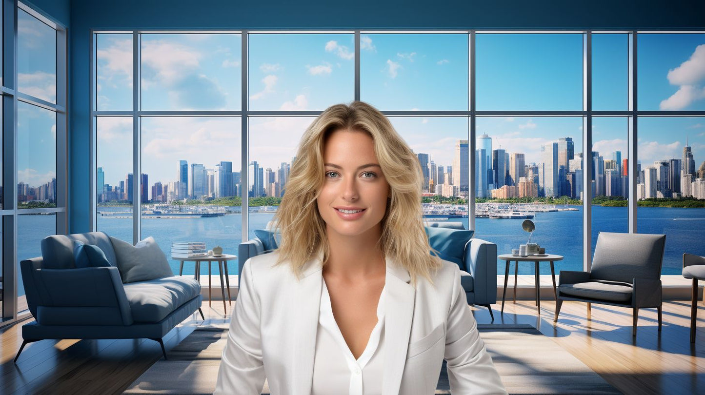 Tranquil Harbor View in Blue Tones - Virtual Background Image for Zoom and Teams Meetings