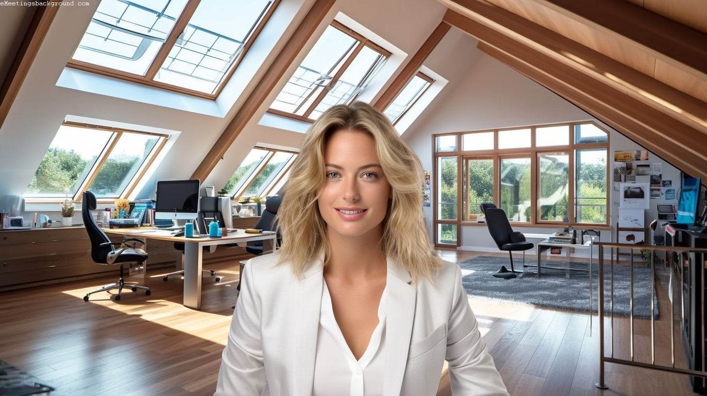 Sunlit Serenity: Luminous Attic Office Virtual Background Image for Zoom and Teams Meetings