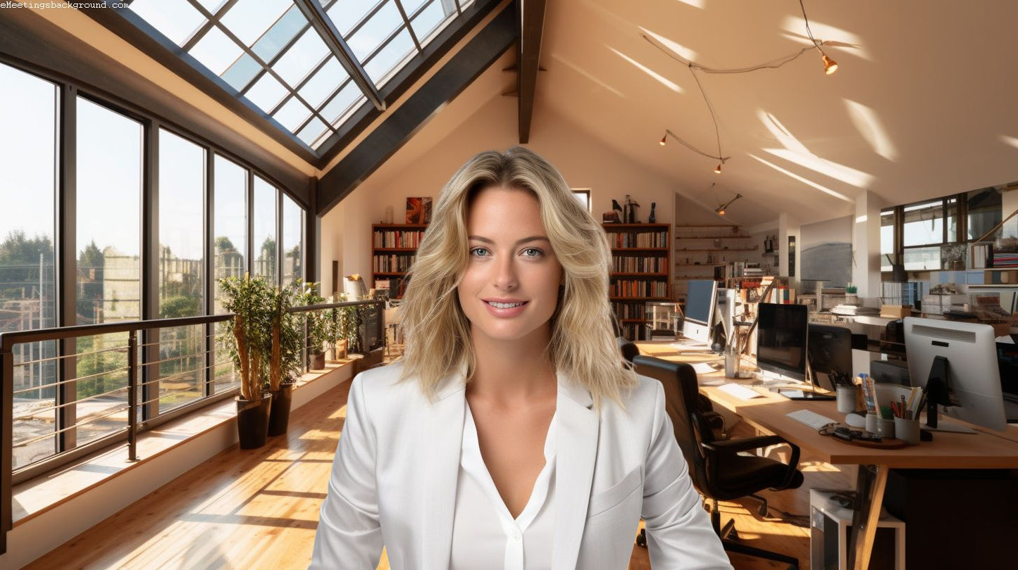 Aerial Elegance: Spacious Attic Office Virtual Background Image for Zoom and Teams Meetings