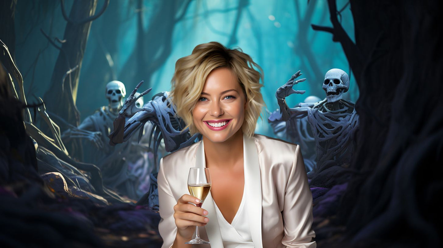 Whimsical Night: Festive Skeletons Free Halloween Virtual Background Image for Zoom and Teams Meetings