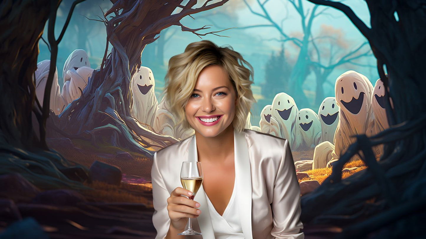 Cheerful Ghost Gathering: Halloween Virtual Background Image for Zoom and Teams Meetings