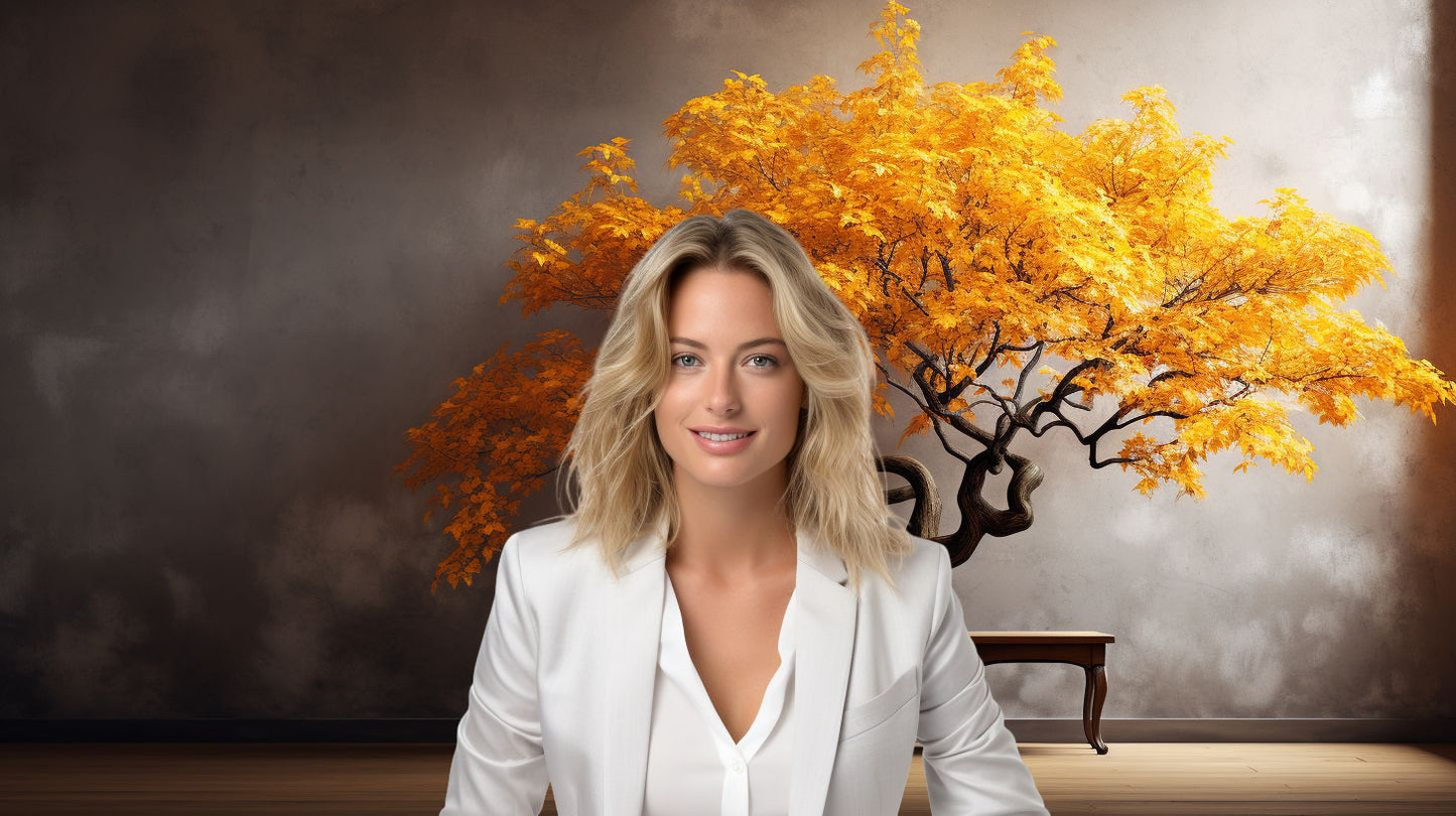 Autumn Bonsai on Desk Painting - Virtual Background Image for Zoom and Teams Meetings