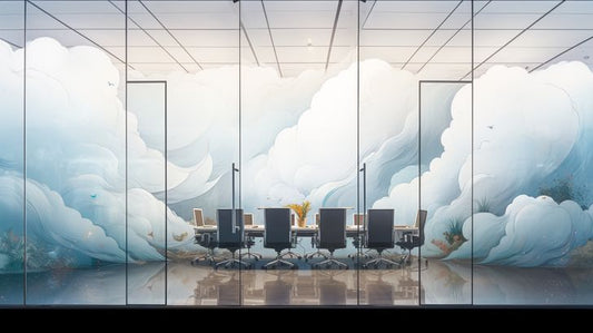 Painted Clouds in a Modern Meeting Room - Virtual Background Image for Zoom and Teams Meetings