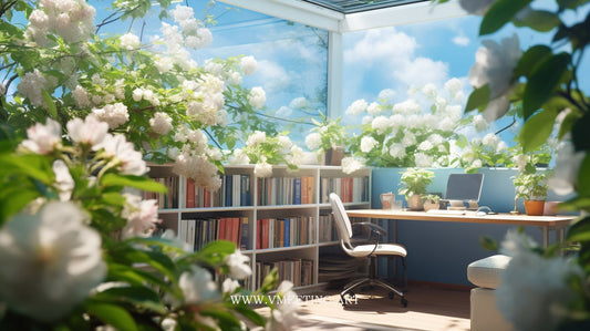 Cozy Home Office Floral Dream - Virtual Background Image for Zoom and Teams Meeting