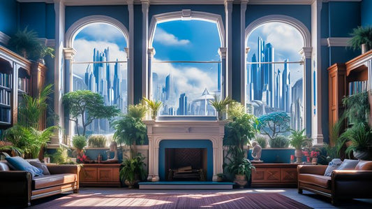 Victorian Living Room Overlooking a City of Tomorrow - Virtual Background Image for Zoom and Teams Meetings