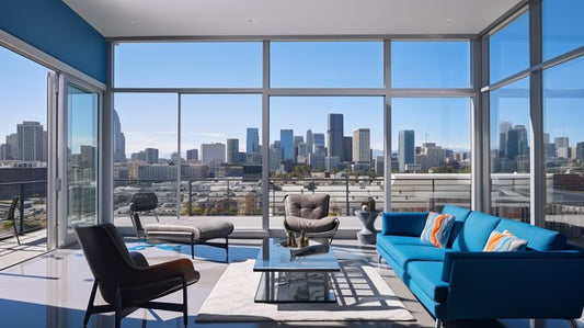 Blue-Toned Condo Overlooking Cityscape - Virtual Background Image for Zoom and Teams Meetings