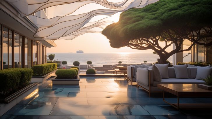 Golden Hour Oasis Seascape - Virtual Background Image for Zoom and Teams Meetings