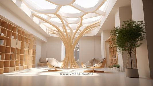 Intellectual Zen: Modern Study with Bonsai Sculpture – Virtual Background Image for Zoom and Teams Meetings