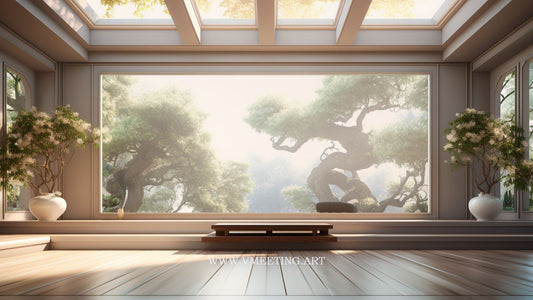 Calm Space with Wood Decor & Greenery – Virtual Background Image for Zoom and Teams Meetings