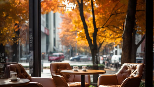 Autumn Street Coffee Shop Ambiance - Virtual Background Image for Zoom and Teams Meetings