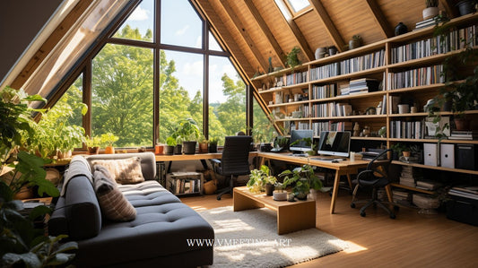 Attic Office Overlooking Lush Trees - Virtual Background Image for Zoom and Teams Meetings