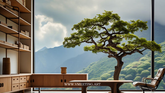 Organic Home Office with Majestic Mountain Views - Virtual Background Image for Zoom and Teams Meetings