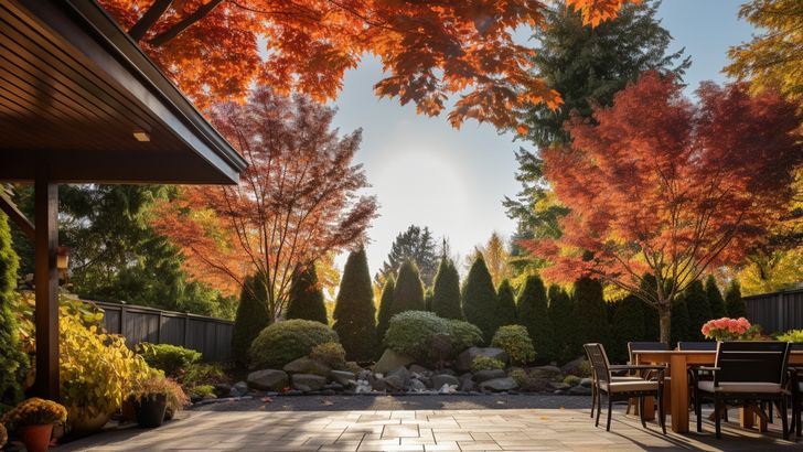 Fall Backyard Backgrounds Morning Sunshine in Autumn Backyard - Virtual Background Image for Zoo ...