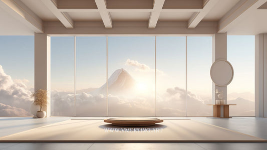 Serenity Summit: Zen Room with Futuristic Flair – Virtual Background Image for Zoom and Teams Meetings