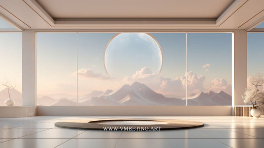 Futuristic Zen Room with Glass Halo – Virtual Background Image for Zoom and Teams Meetings
