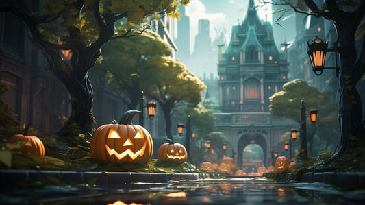 Enchanting Pumpkin Street: Festive Halloween Virtual Background Image for Zoom and Teams Meetings