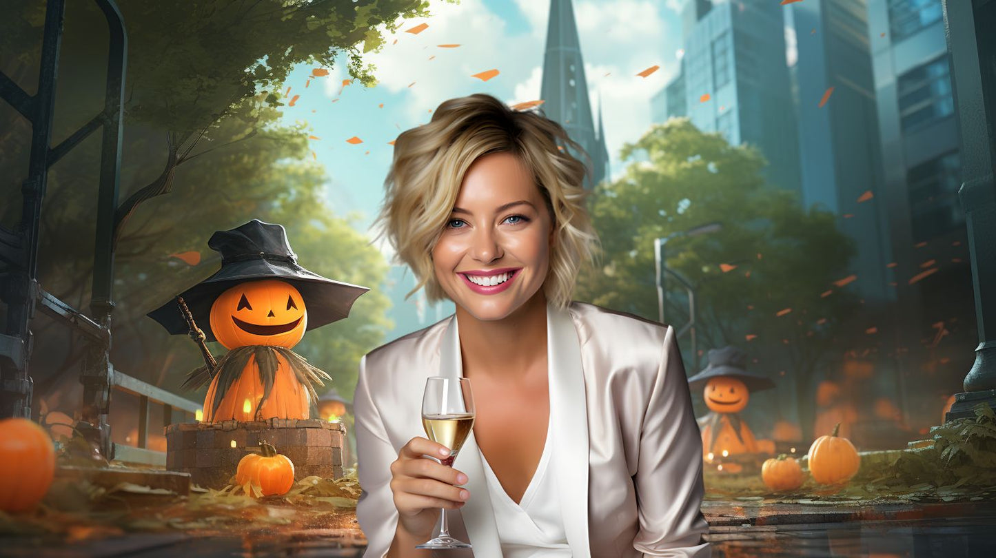 Enchanted Pumpkin Street: Whimsical Halloween Virtual Background Image for Zoom and Teams Meetings