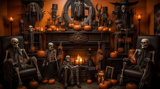 Spooky Festive Fireplace: Halloween Virtual Background Image for Zoom and Teams Meetings