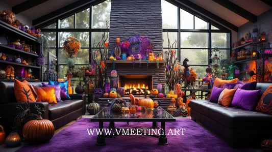 Festive Fusion: Modern Living with Halloween Accents - Virtual Background Image for Zoom and Teams Meetings