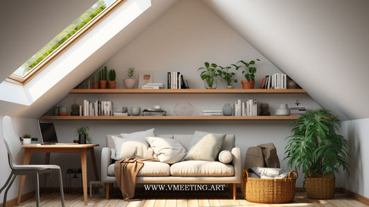 Bright Beginnings: Attic Home Office Nook - Virtual Background Image for Zoom and Teams Meetings