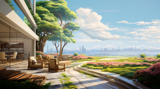 Urban Oasis: Tranquil Patio View - Virtual Background Image for Zoom and Teams Meetings