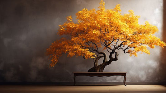 Autumn Bonsai on Desk Painting - Virtual Background Image for Zoom and Teams Meetings