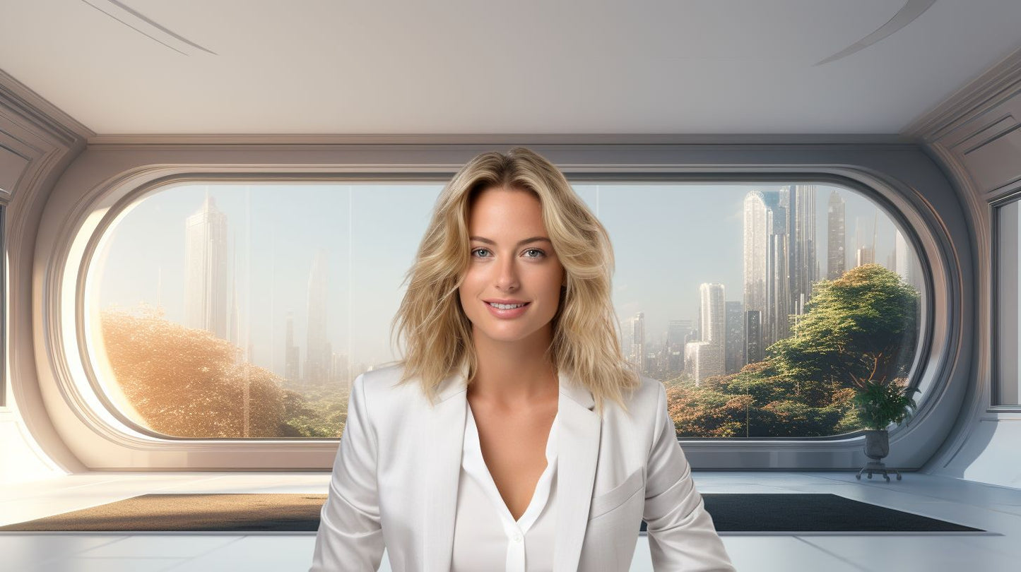 Panoramic View of Tomorrow: Vibrant Nature and Cityscape – Virtual Background Image for Zoom and Teams Meetings.