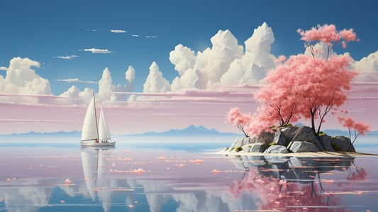 Lakeside Dream: Cherry Blossom Reflections - Virtual Background Image for Zoom and Teams Meetings